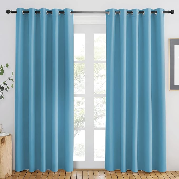 NICETOWN Teal Blue Blackout Curtains 84 inch Length, Grommet Top Room Darkening by NICETOWN