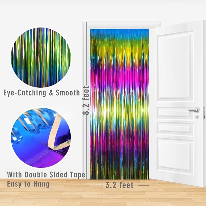 GOER 3.2 ft x 8.2 ft Metallic Tinsel Foil Fringe Curtains Party Photo Backdrop - Image 3