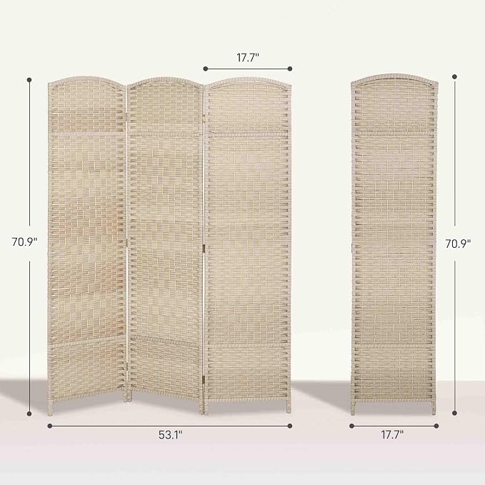 HOMCOM 3 Panel Room Divider, Hand-Woven Freestanding Wall Partition - Image 7