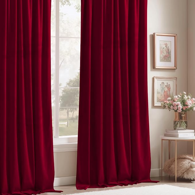 StangH Red Curtains for Living Room 42 inch Width Velvet Privacy Doorway - Image 7