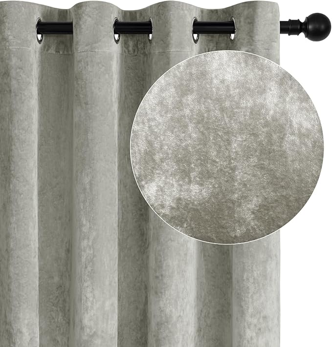Silver Grey Crushed Velvet Curtains 52x90 inch Luxurious Thermal Insulated - Image 2