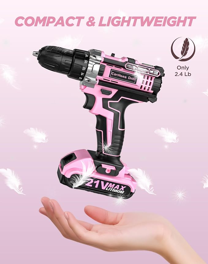 Pink Cordless Drill Set, 21V Electric Power Drill - Image 2