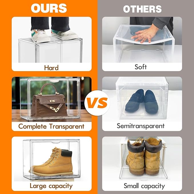 10 Pack Acrylic Shoe Box Size 14, X-Large Purse Handbag Organizer Clear Sneaker - Image 3