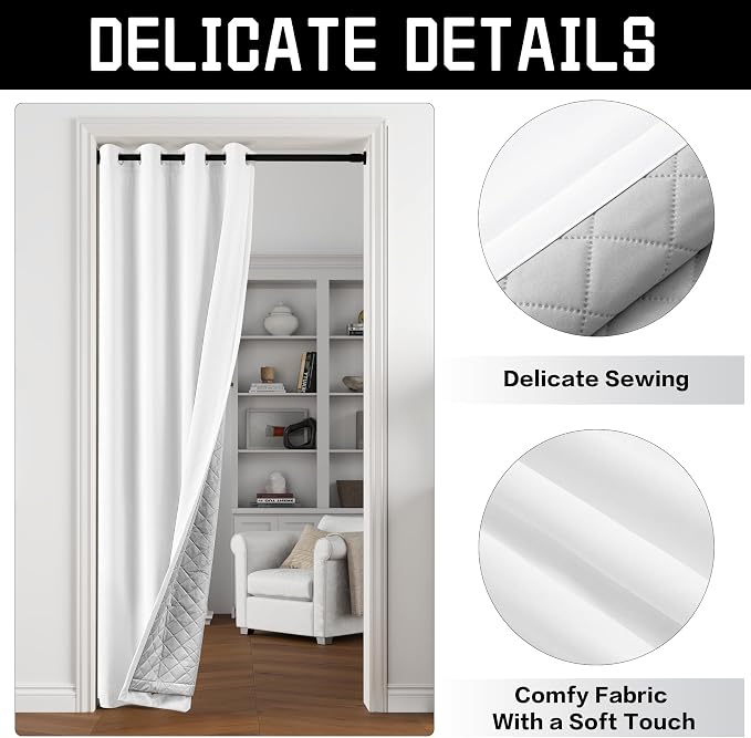 White 100% Blackout Curtains 3-in-1 Heavy Soundproof Curtains Thermal Insulated - Image 2