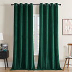 Joydeco Dark Green Velvet Curtains 96 Inches Long, Luxury Grommet Blackout by JOYDECO