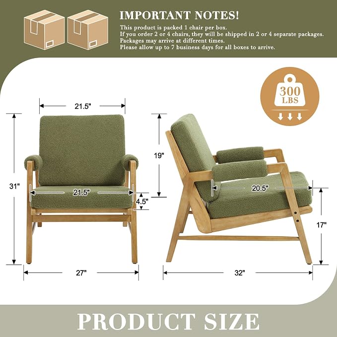 HEAH-YO Modern Accent Chair Set of 2, Upholstered Boucle Fabric Living Room - Image 3