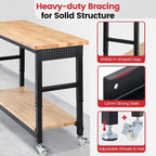 Workbench for Garage with Wheels 60 x 22 Inch Heavy Duty Rubberwood Tabletop - Image 6