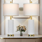 26" White Table Lamps for Living Room Set of 2, Ceramic Bedroom Lamps for - Image 7