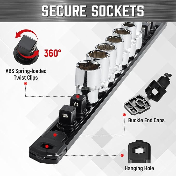 ALOANES 6-Piece Magnetic Socket Organizer, Heavy Duty Aluminum Socket Rails - Image 3