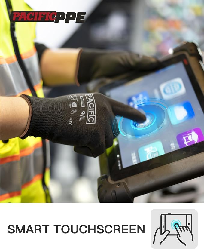 PACIFIC PPE Work Gloves PU Coated-18 Pairs, Touchscreen Working Gloves - Image 5