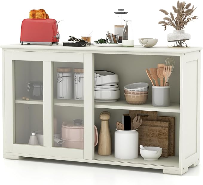 Costzon Sideboard Buffet Cabinet of 2, Wooden Kitchen Storage Cabinet - Image 8