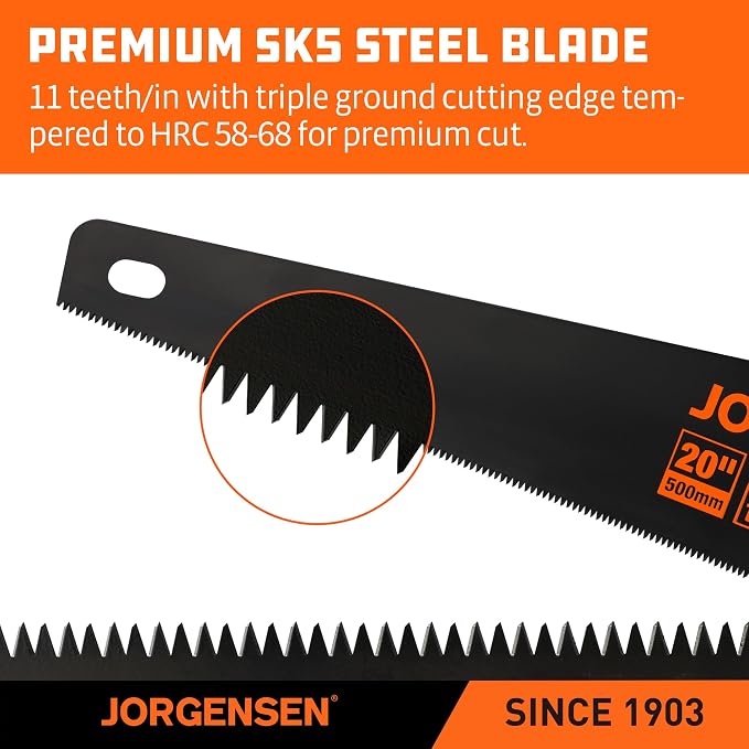JORGENSEN 20 Inch Black Coated Pro Hand Saw, 11 TPI Fine-Cut Ergonomic Non-Slip - Image 2
