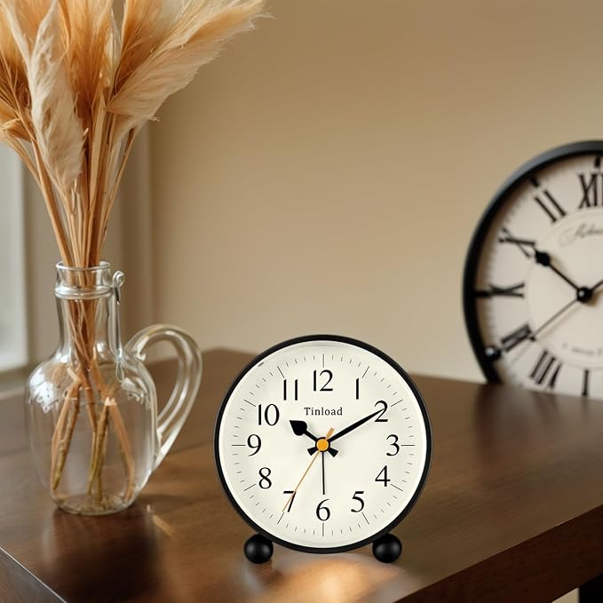 4.5" Vintage Retro Analog Alarm Clock, Super Silent Non Ticking Small Clock - Image 3