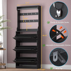Shoe Cabinet with 3 Flip Drawers & Coat Rack, Narrow Hidden Shoe Storage Cabinet - Image 2