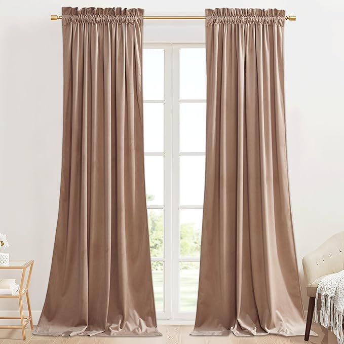 StangH Velvet Doorway Curtains for Nursery Bedroom Blush Beige Rod Pocket by StangH