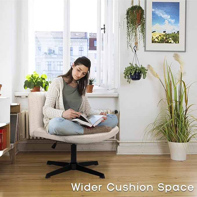 PUKAMI Criss Cross Chair, Comfy Cross Legged Office Desk Chair No Wheels - Image 3