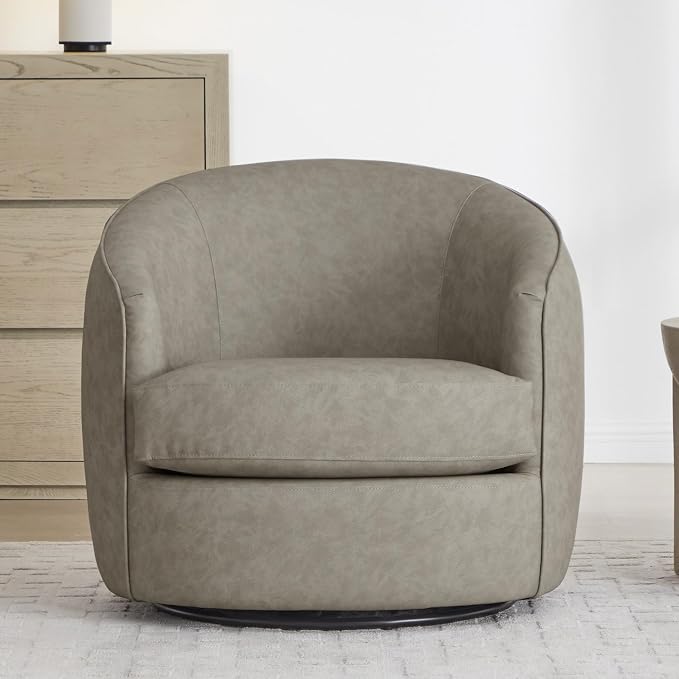 CHITA Swivel Barrel Chair, Modern Comfy FSC Certified Upholstered Faux Leather - Image 3