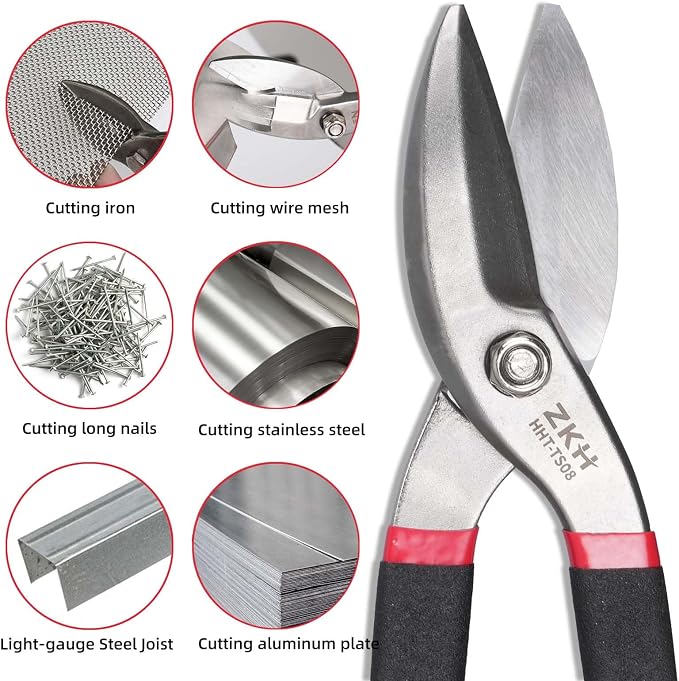 ZKH 10 Inch Tin Snips, Alloy Steel Forged Heavy Duty Metal Shears - Image 3