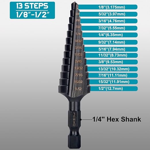 M35 Step Drill Bits for Metal, 1/8" to 1/2", Cobalt Bit, Heavy Duty for - Image 5
