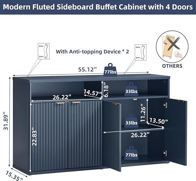 LEYAOYAO Fluted Buffet Cabinet - Image 2