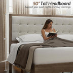 Jocisland Wood Full Size Bed Frame, Tall Upholstered Tufted Headboard, Solid - Image 3