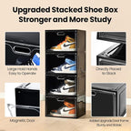 8 Pack Shoe Boxes Black Plastic Stackable, Large Shoe Storage Organizer - Image 3
