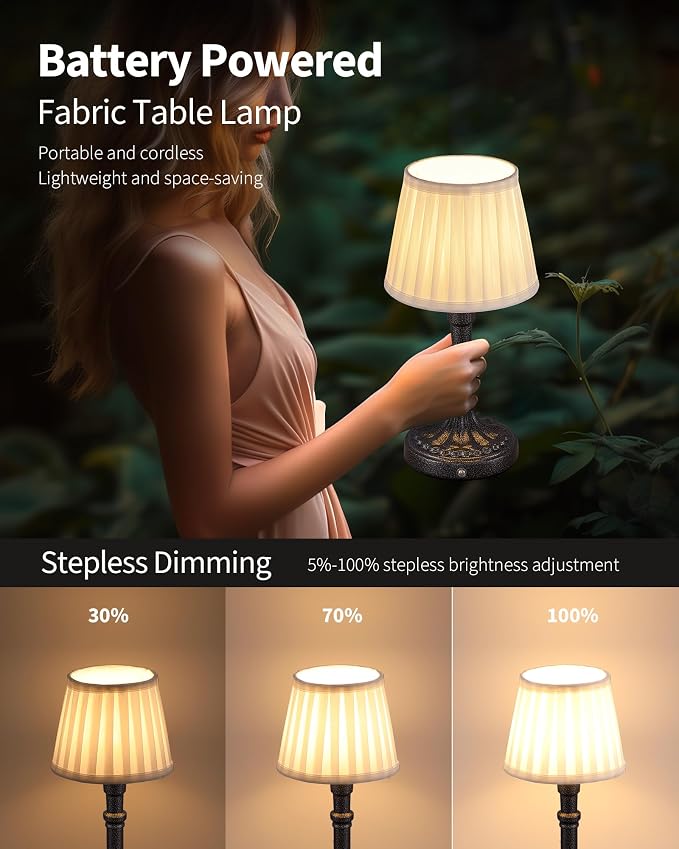 KDG Cordless Portables Table Lamp Set of 2, LED Fabric Shade Small Desk Lamps - Image 4