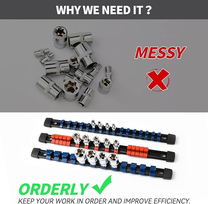 Socket Organizer Drive ABS Tools-Socket Holder, 3/8-Inch x 15 Clips, 1/2-Inch x - Image 6