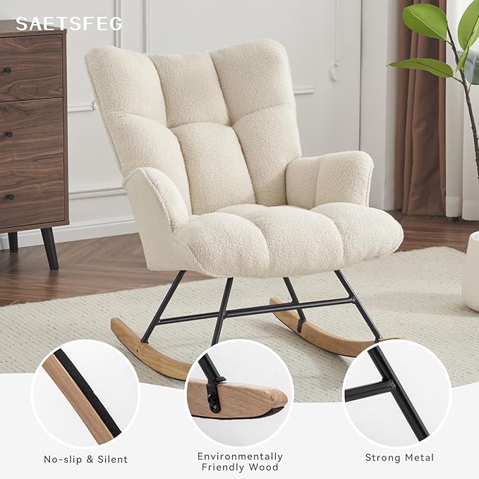 Rocking Chair Nursery Teddy Upholstered Glider Rocker Rocking Accent Chair - Image 5