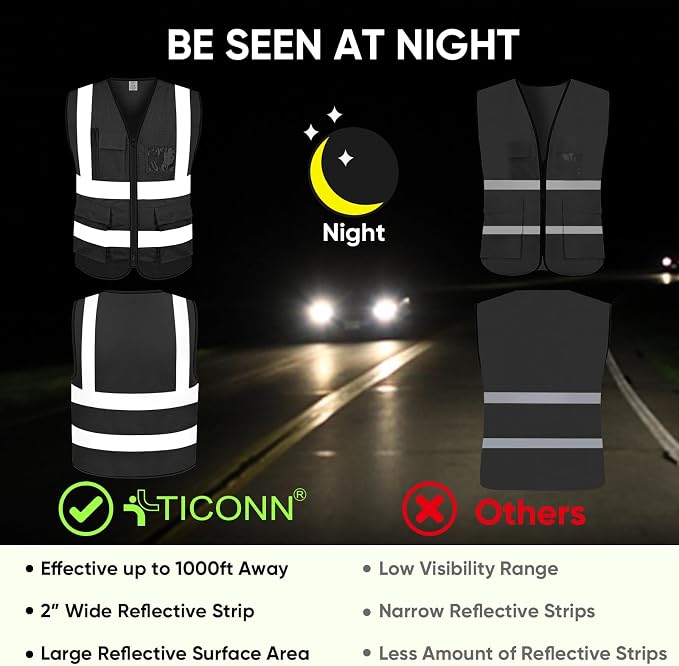 TICONN Reflective Safety Vest High Visibility Class II Mesh Vest - Image 3