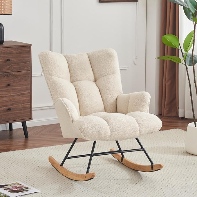 Rocking Chair Nursery Teddy Upholstered Glider Rocker Rocking Accent Chair by SAETSFEG