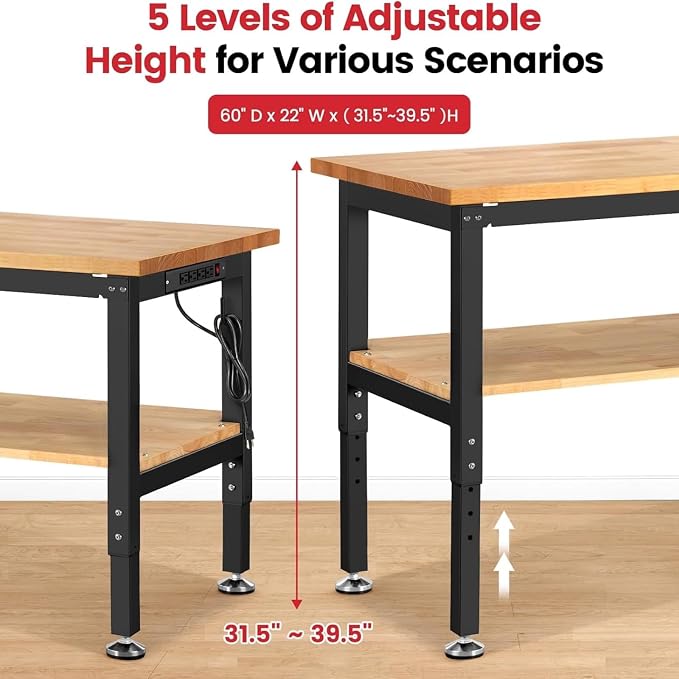 60 Inch Work Bench for Garage Adjustable Height Workbenches - Image 8