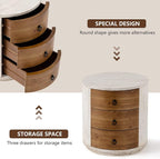 COSIEST Bedside Table Set of 2, Wood Nightstand 3 Drawers, Farmhouse Round End - Image 5
