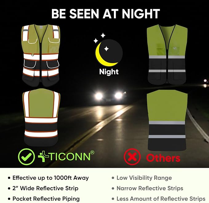 TICONN Reflective Safety Vest High Visibility Class II Mesh Vest - Image 3