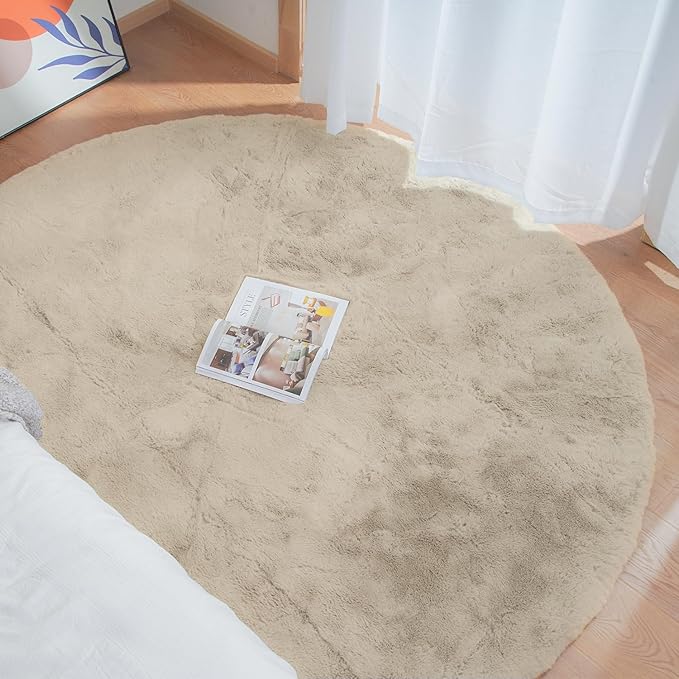 Camel Washable Shag Area Rugs for Living Room Small Plush Faux Bunny Shaggy Fur - Image 2