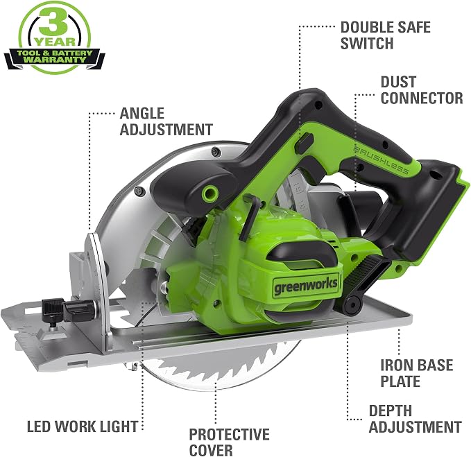Greenworks 24V Brushless 7-1/4-inch Circular Saw, Battery and Charger Sold - Image 2