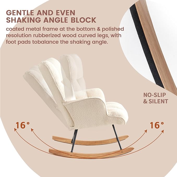 Rocking Chair Nursery Teddy Upholstered Glider Rocker Rocking Accent Chair - Image 3