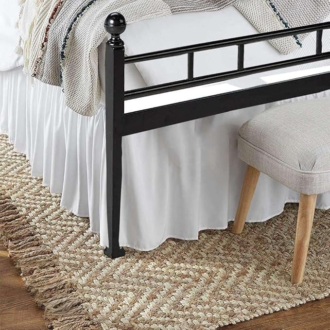 White Solid Ruffled Bed Skirt Short Queen-28 Inch Drop Split Corner, Microfiber - Image 6
