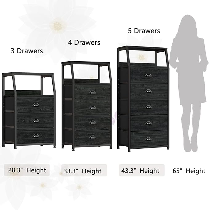 Furnulem Black Dresser with 5 Drawers, Vertical Storage Tower Fabric Dresser - Image 7