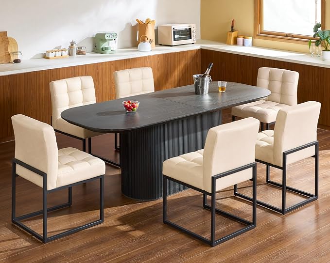 Beige Faux Leather Dining Chairs Set of 2, Mid-Century Modern Dining Room Chairs - Image 7