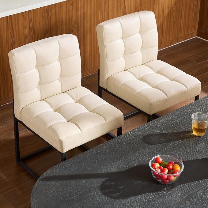 Beige Faux Leather Dining Chairs Set of 4, Mid-Century Modern Dining Room Chairs - Image 5
