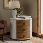 COSIEST Bedside Table Set of 2, Wood Nightstand 3 Drawers, Farmhouse Round End - Image 7