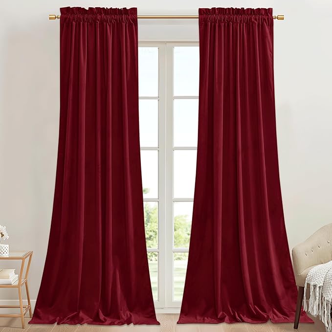 StangH Red Curtains for Living Room 42 inch Width Velvet Privacy Doorway by StangH