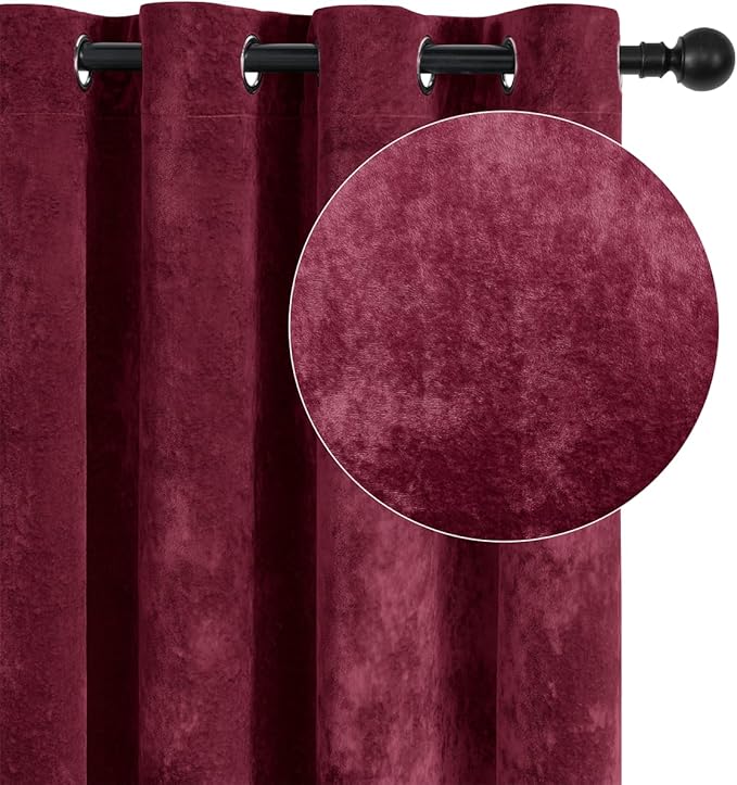 SMILETIME Burgundy Red Crushed Velvet Curtains 52x96 inch Luxurious Thermal - Image 2