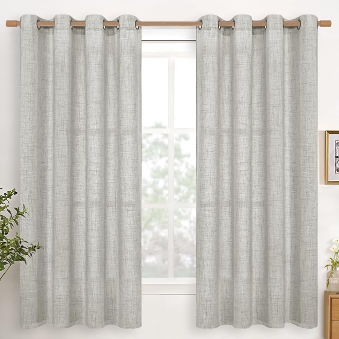 YoungsTex Light Grey Linen Curtains 68 Inch Length by YoungsTex