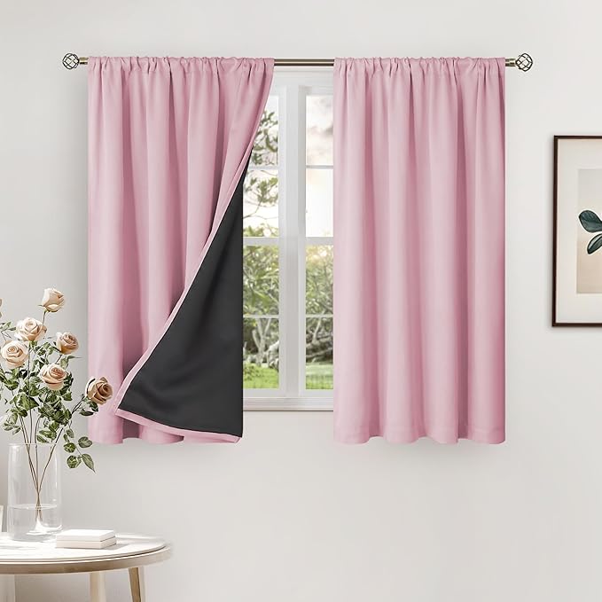 BGment Pink Blackout Curtains for Nursery, Short Kids Curtains Thermal by BGment