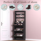 Shoe Cabinet with 3 Flip Drawers & Coat Rack, Narrow Hidden Shoe Storage Cabinet - Image 4