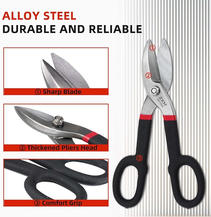ZKH 8 Inch Tin Snips, Alloy Steel Forged Heavy Duty Metal Shears - Image 4