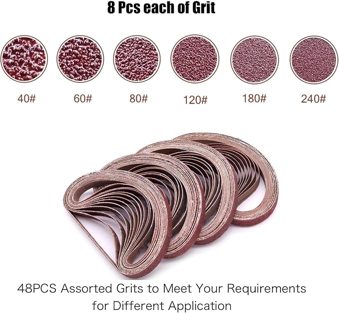 3/8 x 13 Inch Sanding Belts, 8 Each of 40, 240 Grits Aluminum Oxide Sander Belts - Image 2