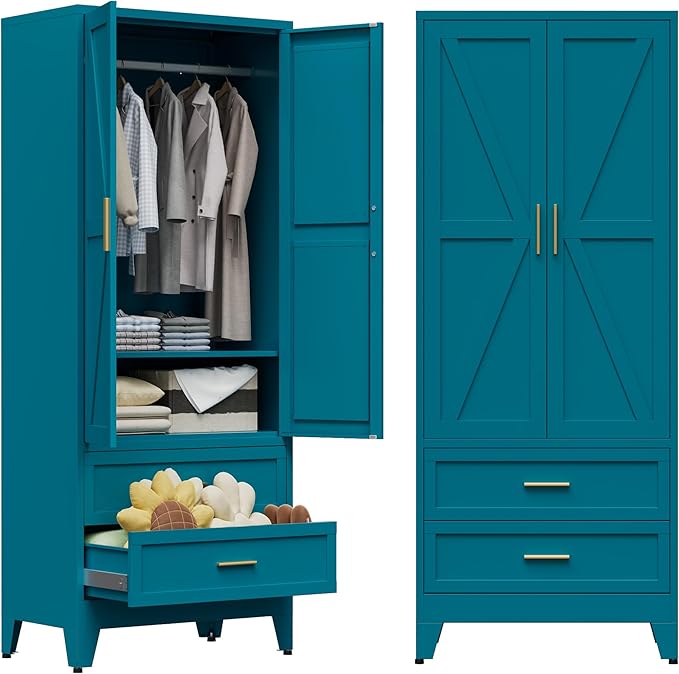 COFaR Metal Wardrobe Cabinet, 71 Farmhouse Armoire Wardrobe Closet by COFAR